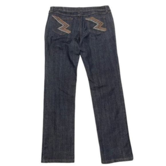 Mossimo Womens Straight Leg Low Rise Jeans Size 13 Dark Idigo Wash Embroidered - Picture 1 of 11